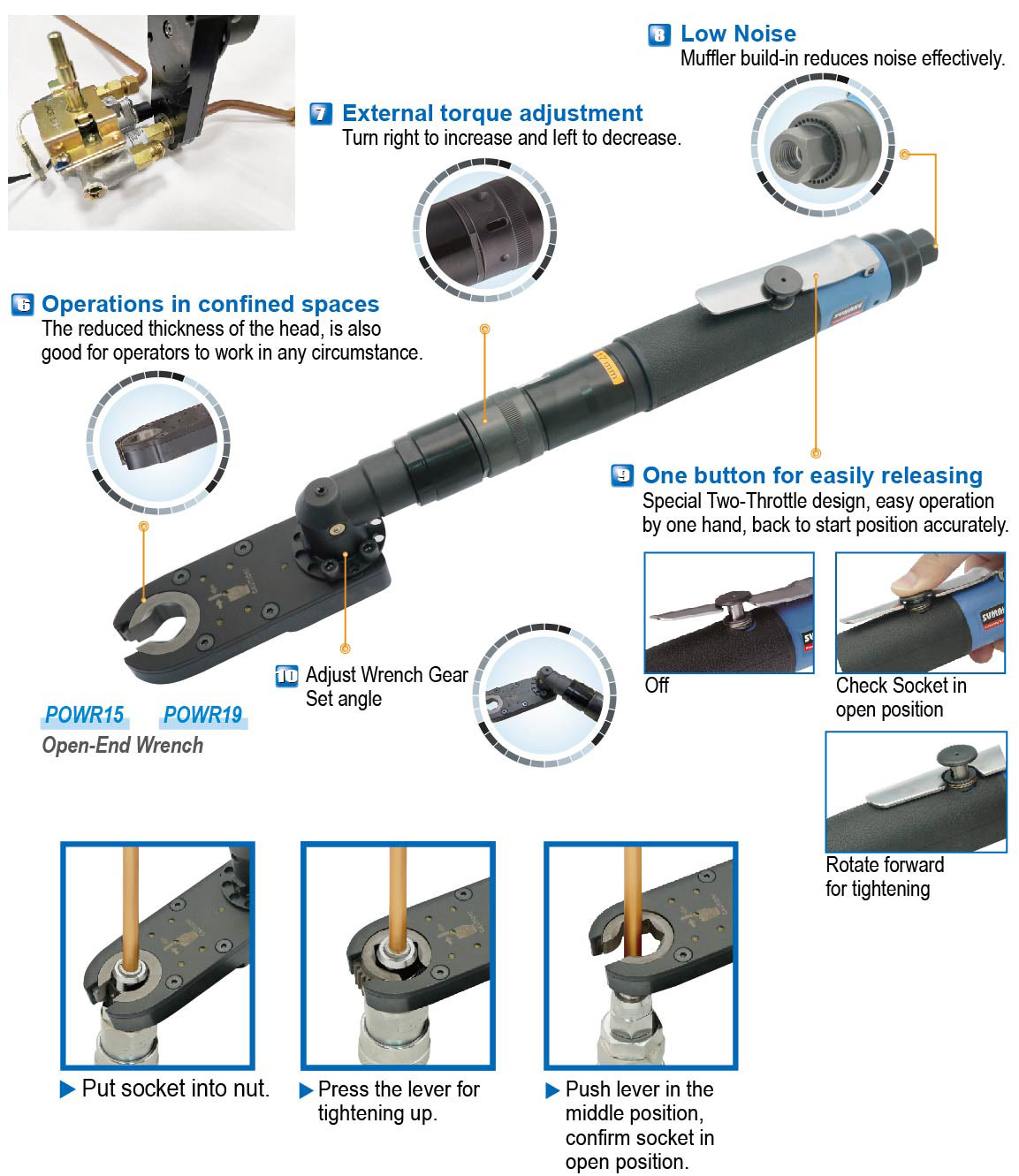 Full Auto Shut Off Air Openend Wrench